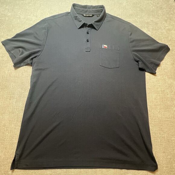 Travis Mathew Polo Shirt Men XL Blue Texas Flag Pocket Golf Casual Stretch - Picture 1 of 5